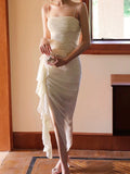 Pretty Sheath Spaghetti Straps Long Chiffon Ivory Prom Dress Evening Dresses HZ1024