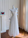 Pretty A Line Straps White Lace Prom Dress With Flowers Prom Dresses HZ1024
