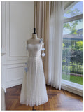 Pretty A Line Straps White Lace Prom Dress With Flowers Prom Dresses HZ1024
