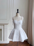 Modest A Line Spaghetti Straps White Short Homecoming Dresses Birthday Outfits HZ1024
