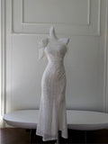 Pretty Sheath One Shoulder Sequin Slit Prom Dress White Formal Dresses HZ1024