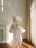 Pretty Ball Gown Straps Champagne Satin Flowers Homecoming Dresses Birthday Outfits With Bow HZ1024