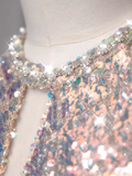Modest Sheath Sequin Short Prom Dresses HZ1024