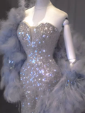 Modest Mermaid Sweetheart Sequin Long Prom Dresses HZ1024