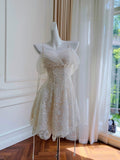 Modest A line Spaghetti Straps White Lace Short Homecoming Dresses Birthday Outfits HZ1024