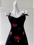 Simple A Line Spaghetti Straps Short Black Satin Floral Homecoming Dresses Birthday Outfit HZ1024