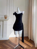 Simple Sheath Spaghetti Straps Chiffon Short Black Homecoming Dresses Birthday Outfit HZ1024