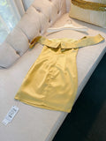 Simple Sheath Off The Shoulder Yellow Short SatinHomecoming Dresses Birthday Outfit HZ1024