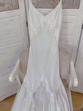 Simple Sheath Spaghetti Straps Ivory Long Prom Dress Formal Dresses With Pearls HZ1024