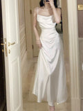 Modest Sheath Spaghetti Straps White Long Prom Dresses Sexy Evening Dress HZ1024