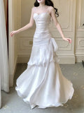 Pretty Sheath Spaghetti Straps Ivory Long Prom Dresses HZ1024