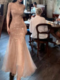 Pretty Mermaid Spaghetti Straps Sequin Long Prom Dresses HZ1024