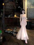 Pretty Mermaid Spaghetti Straps Sequin Long Prom Dresses HZ1024