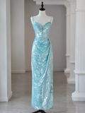 Sexy Mermaid Off The Shoulder Green Long Prom Dresses Sequin Birthday Outfits HZ1024