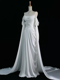 Sexy Sheath Off The Shoulder White Long Prom Dresses Satin Birthday Outfits HZ1024