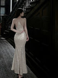 Pretty Sheath Halter Sequin Long Prom Dresses Sexy Evening Dress HZ1024