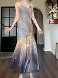 Pretty Mermaid Spaghetti Straps Ombre Grape Long Prom Dresses Sexy Evening Dress HZ1024
