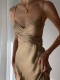 Pretty Mermaid Spaghetti Straps Champagne Long Prom Dresses Sexy Evening Dress HZ1024