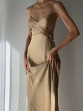 Pretty Mermaid Spaghetti Straps Champagne Long Prom Dresses Sexy Evening Dress HZ1024