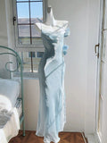 Pretty Mermaid Spaghetti Straps Light Sky Blue Long Prom Dresses Evening Dress HZ1024
