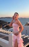 Sexy Sheath Strapless Sleeveless Pink Prom Dresses Evening Gowns HZ1024