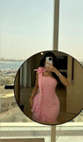 Sexy Sheath Asymmetric One Shoulder Sleeveless Pink Prom Dresses Evening Gowns HZ1024