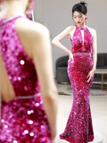 Sexy Mermaid Scoop Neckline Sequin Prom Dresses Long Birthday Outfits HZ1024
