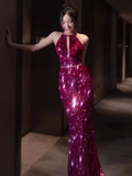 Sexy Mermaid Scoop Neckline Sequin Prom Dresses Long Birthday Outfits HZ1024