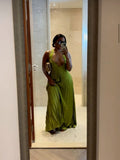 Classy A line Halter Ruffles Floor Length Green Prom Dresses Black Girl Prom Gowns HZ1024
