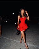 Cute Sheath Straps Red Sleeveless Homecoming Dresses Short Cocktail Dress HZ1024