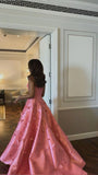 Classy A Line Sweetheart Light Pink Satin Long Prom Dresses Evening Dress With Beads Flowers HZ1024