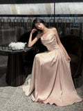 Pretty A line Spaghetti Straps Pink Satin Prom Dresses Formal Evening Dress HZ1024