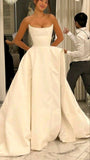 Gorgeous Ball Gown Strapless Satin Slit Long Prom Dresses Formal Evening Dress HZ1024