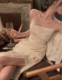 Modest Sheath Spaghetti Straps Ivory Slit Prom Dresses Evening Dress HZ1024