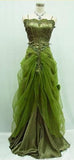 Vintage A line Spaghetti Straps Green Tulle Beads Prom Dresses Long Evening Dress HZ1024