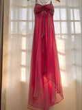 Pretty A line Spaghetti Straps Sleeveless Hot Pink Chiffon Prom Dresses Long Evening Dress HZ1024