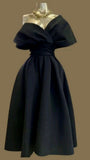 Vintage A Line Sleeveless Black Satin Prom Dresses Ruffles Evening Dress HZ1024