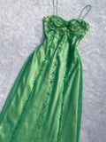Gorgeous A Line Spaghetti Straps Green Long Satin Prom Dresses Evening Dress HZ1024