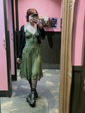 Gorgeous A Line Spaghetti Straps Green Tea Length Prom Dresses Evening Dress HZ1024