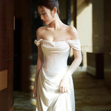 Vintage Mermaid Off Shoulder Wedding Dress White Wedding Dress HZ1024