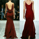 Vintage Mermaid Spaghetti Straps Burgundy Floor Length Prom Dresses Evening Dress HZ1024