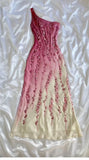 Vintage Sheath One Shoulder Chiffon Ombre Pink Floor Length Prom Dresses Evening Dress HZ1024