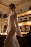 Fairytale Mermaid High Neckline With Long Sleeves Lace Wedding Dress HZ1024