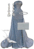 Elegant Mermaid Strapless Sequin Light Sky Blue Long Prom Dresses Evening Dress HZ1024