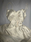 Elegant A Line Straps Ivory Satin Long Prom Dresses Evening Dress HZ1024
