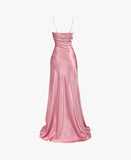 Simple Mermaid Pink Spaghetti Straps Long Prom Dress with Split HZ1024