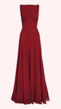 Elegant A Line Sleeveless Chiffon Red Long Prom Dresses Evening Dress HZ1024