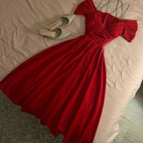 A-Line Off The Shoulder Pleated V-Neck Spaghetti Strap Prom Dresses Evening Dress HZ1024
