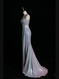 Sexy Women Square Collar Bead Tassel Long High Slit Mermaid Prom Dresses HZ1024