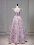 Elegant A line Square Neckline Sleeveless Floral Pink Tulle Party Dress Prom Dresses Evening Dress HZ1024